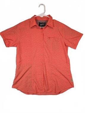 Woolrich Fishing Button Up Textured Pocket Shirt Top Womens Medium Coral Pink